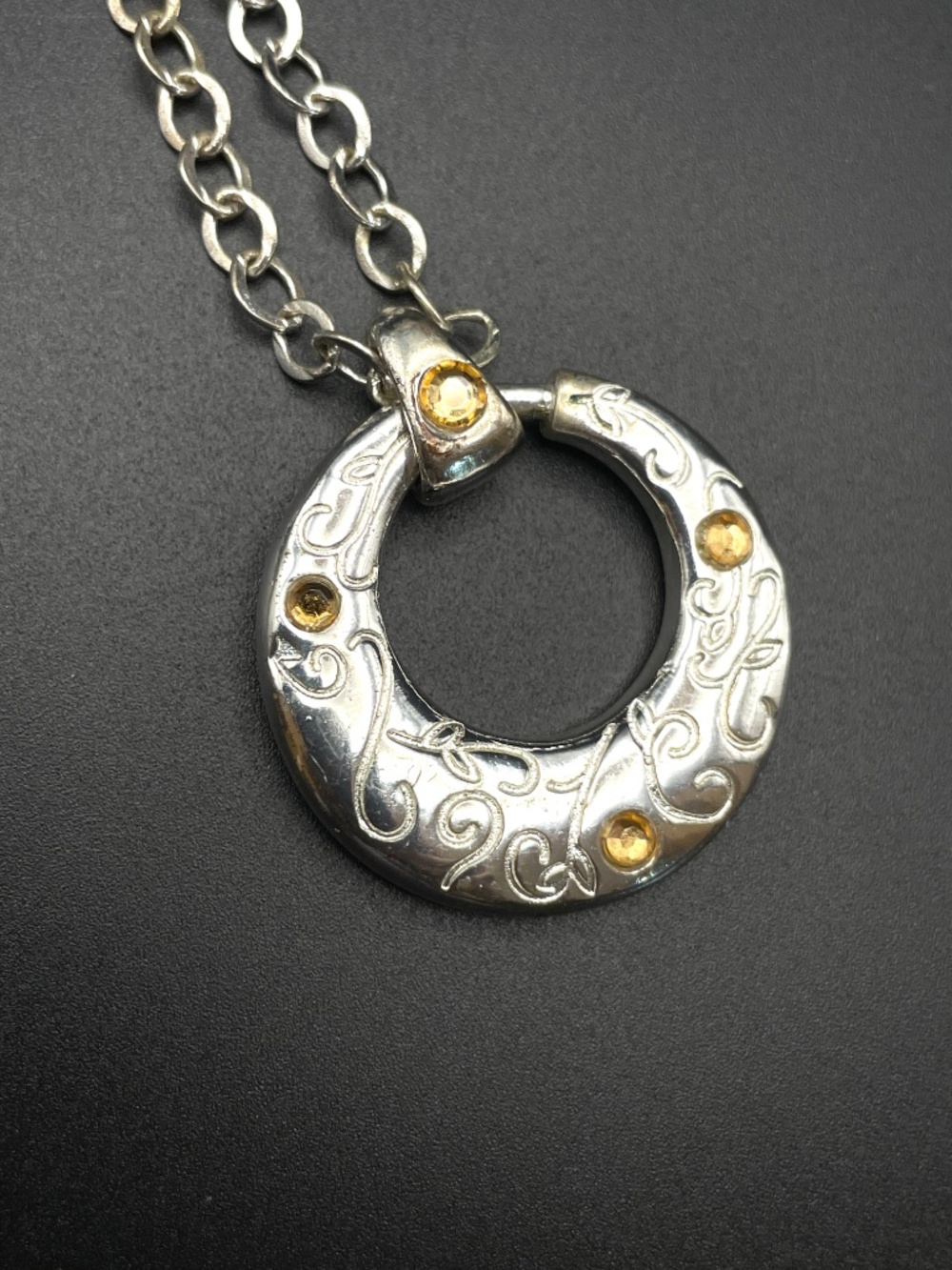 Reversible Pendant Silver Tone Enamel Necklace